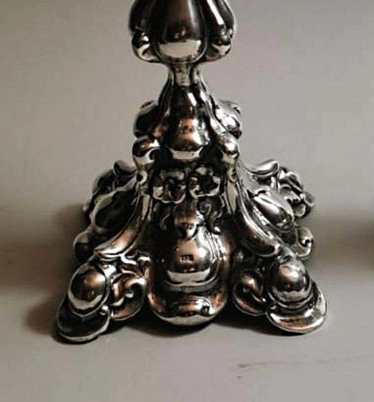 Pair of Rococo style  silver candlesticks, 50s 1188382