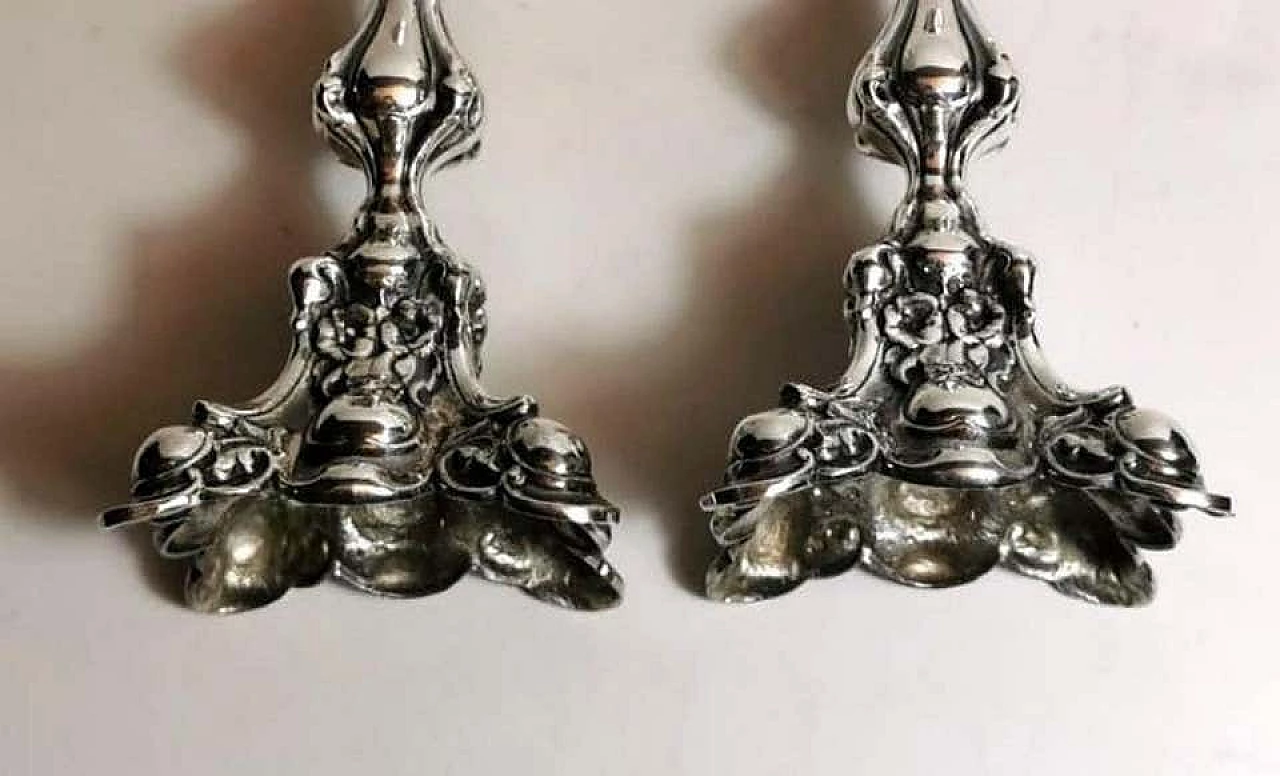 Pair of Rococo style  silver candlesticks, 50s 1188386