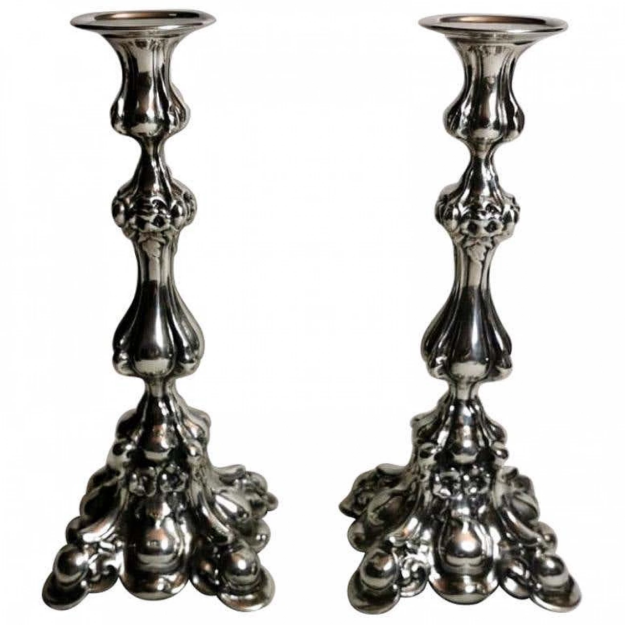 Pair of Rococo style  silver candlesticks, 50s 1188389