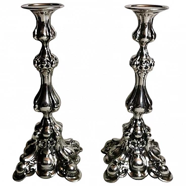 Pair of Rococo style  silver candlesticks, 50s