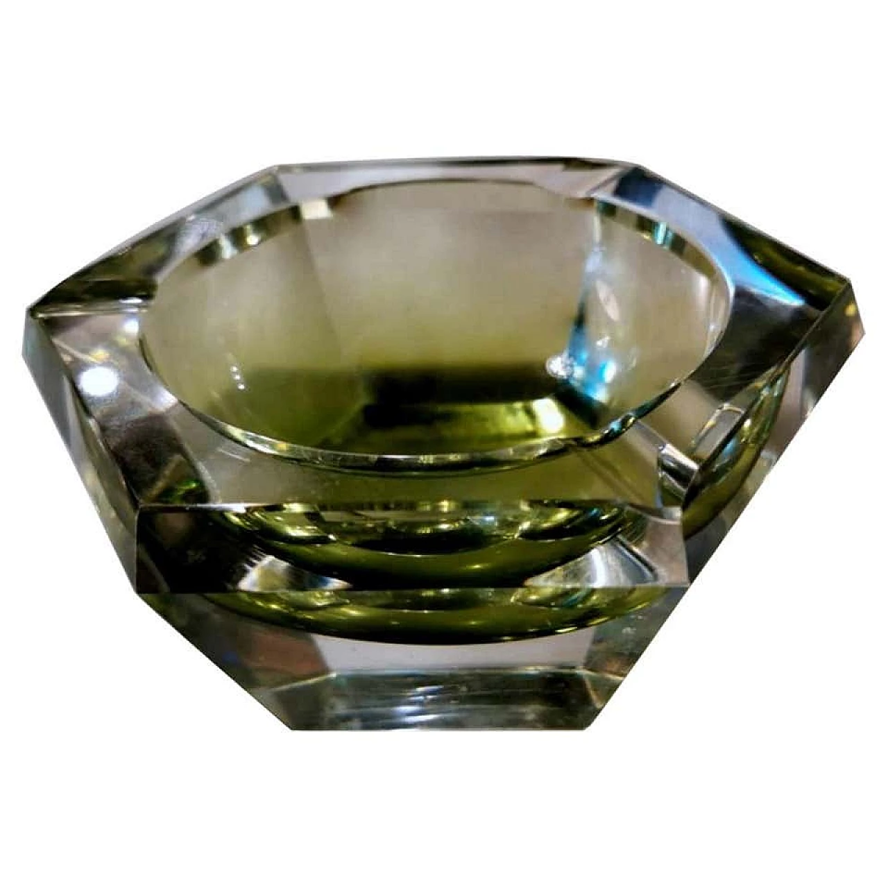 Posacenere esagonale in cristallo verde sfumato di Val Saint Lambert, anni '60 1188400
