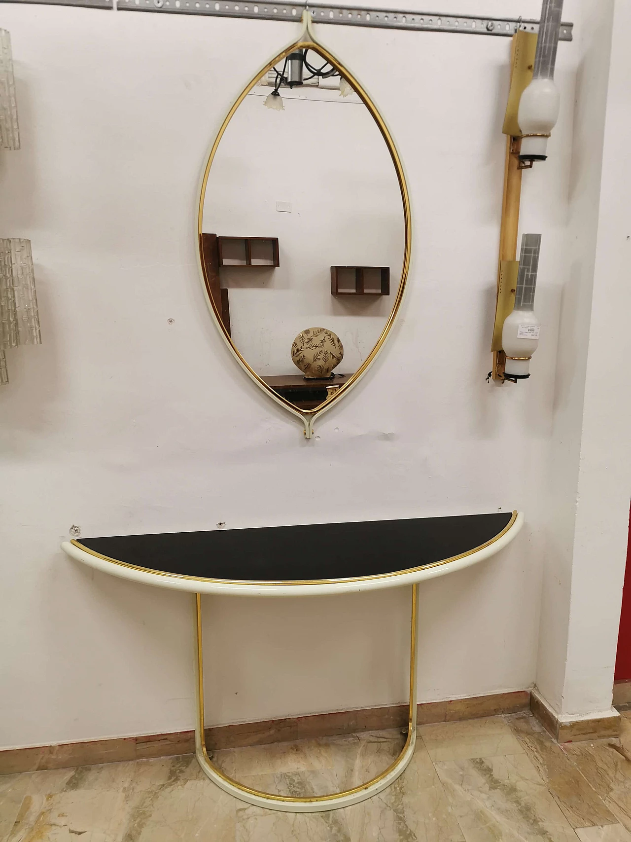 Console in lacquered metal with mirror by Tommaso Barbi, 70s 1188509