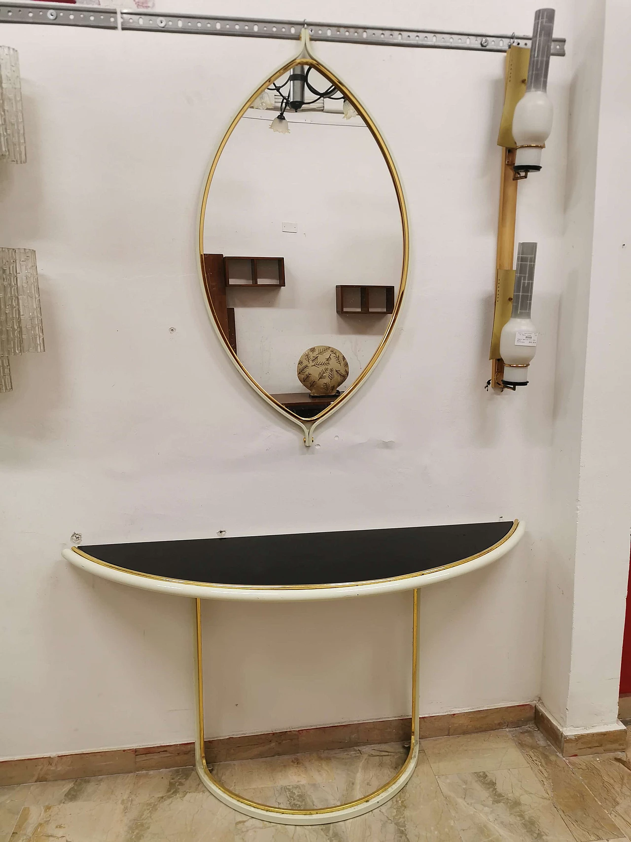 Console in lacquered metal with mirror by Tommaso Barbi, 70s 1188510