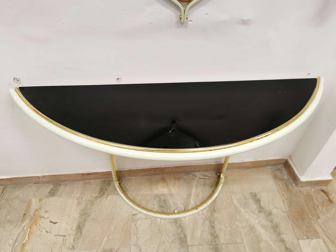 Console in lacquered metal with mirror by Tommaso Barbi, 70s 1188517
