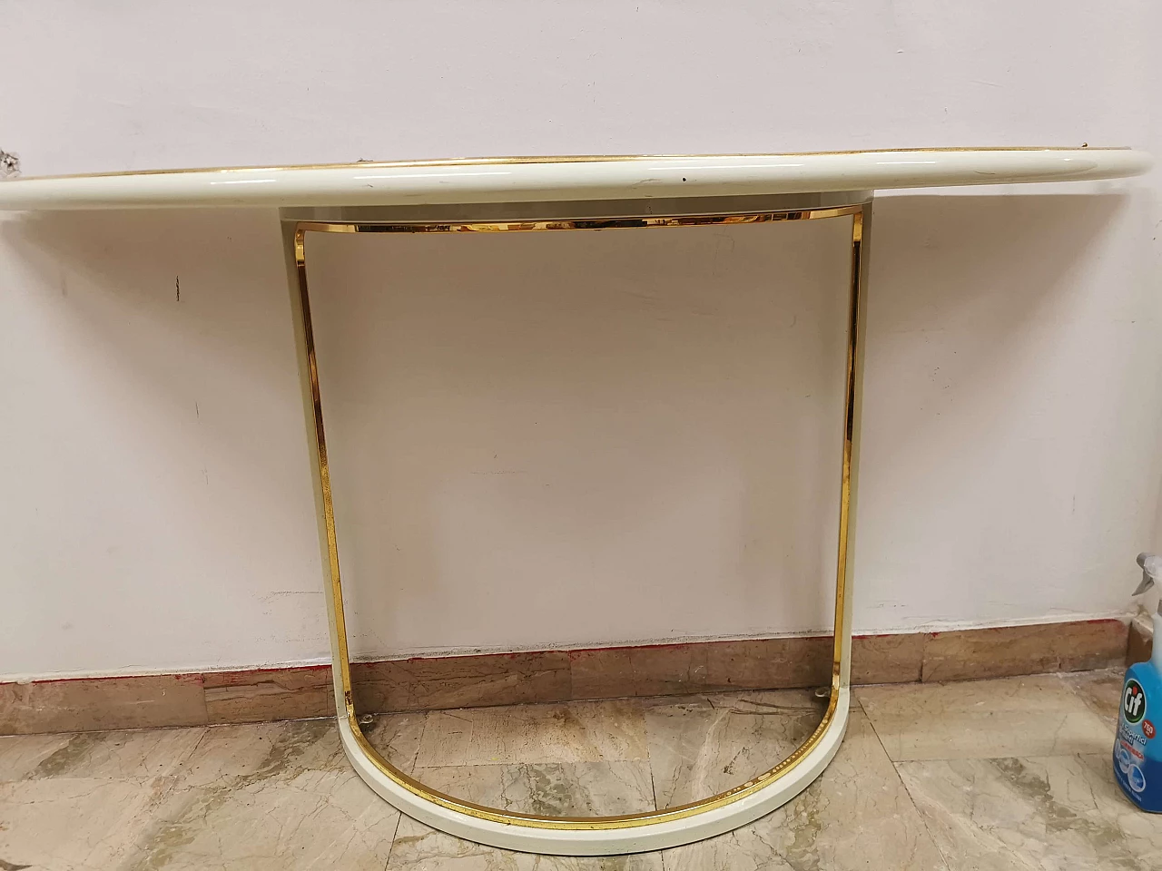 Console in lacquered metal with mirror by Tommaso Barbi, 70s 1188521
