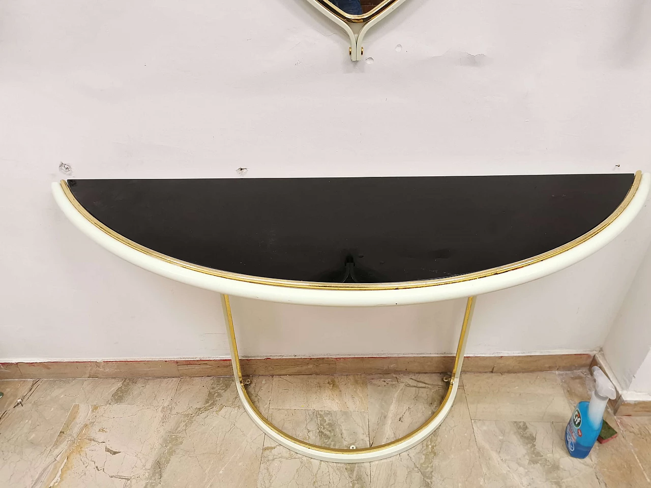 Console in lacquered metal with mirror by Tommaso Barbi, 70s 1188525