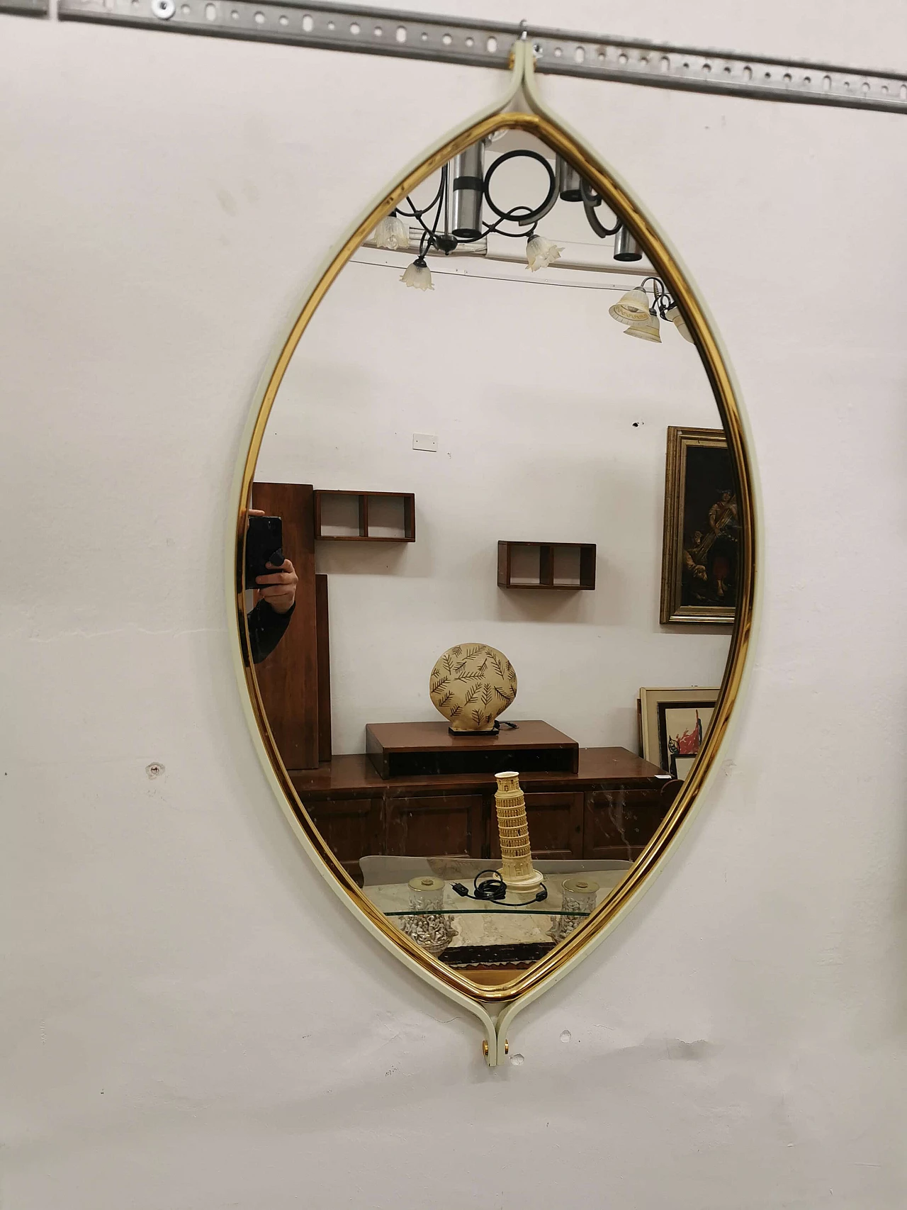 Consolle con in metallo laccato con specchio di Tommaso Barbi, anni '70 1188526