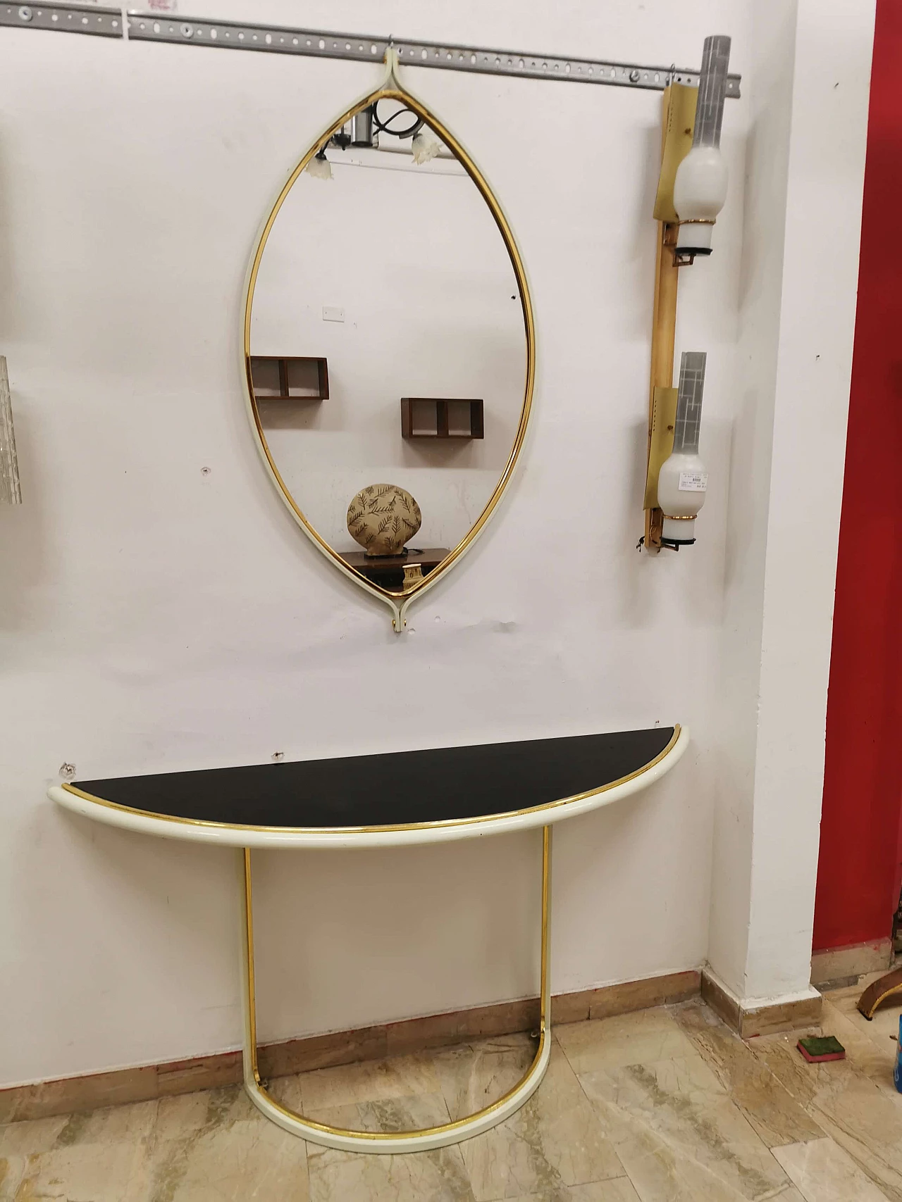 Console in lacquered metal with mirror by Tommaso Barbi, 70s 1188528