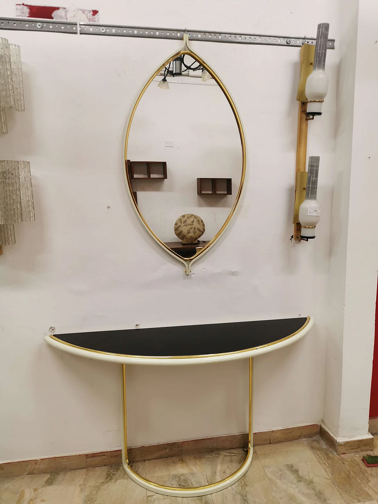 Console in lacquered metal with mirror by Tommaso Barbi, 70s 1188529