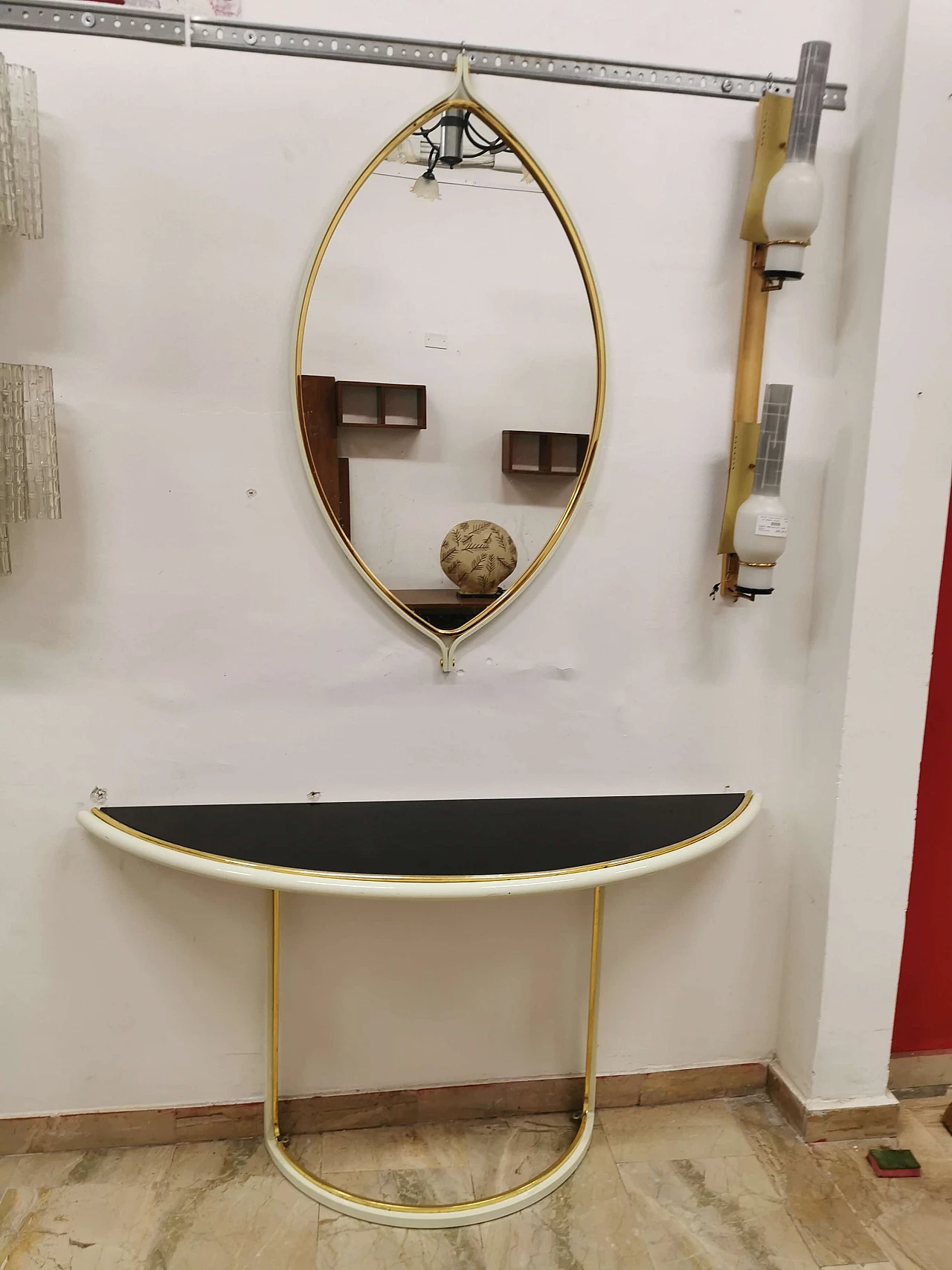 Console in lacquered metal with mirror by Tommaso Barbi, 70s 1188530