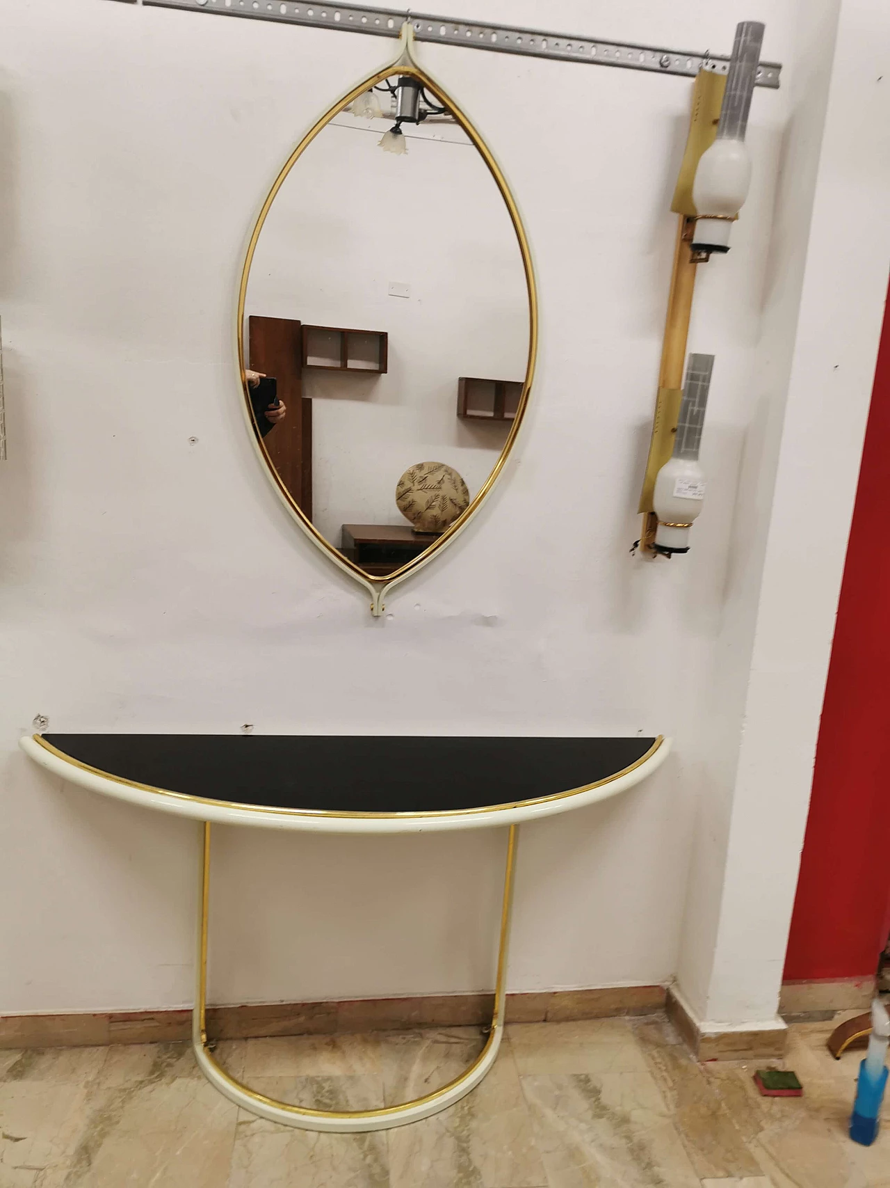 Console in lacquered metal with mirror by Tommaso Barbi, 70s 1188531