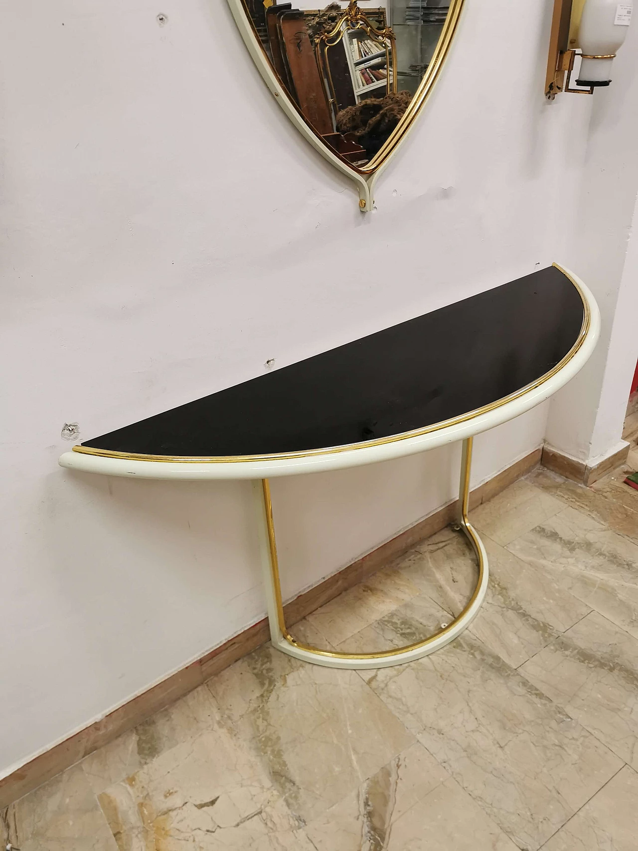 Console in lacquered metal with mirror by Tommaso Barbi, 70s 1188532