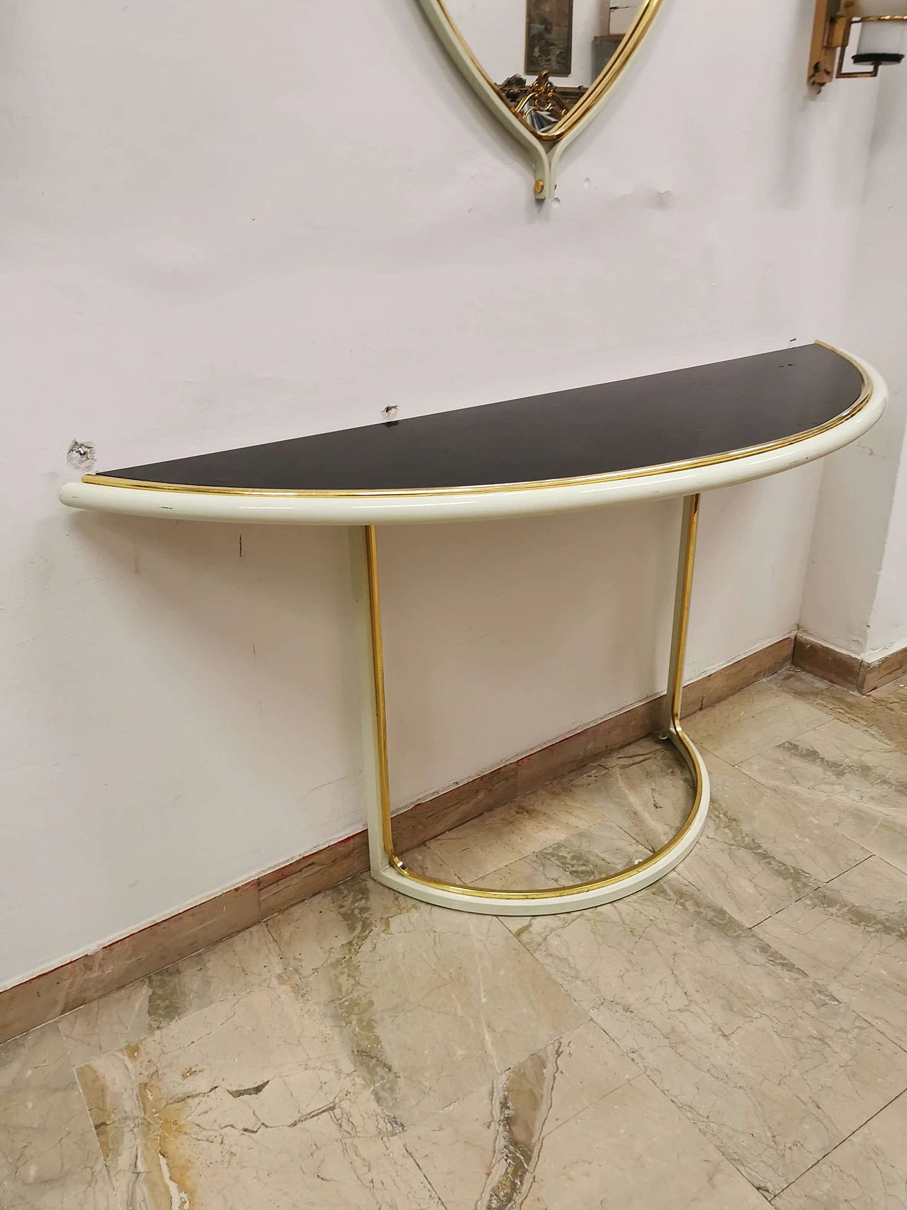 Console in lacquered metal with mirror by Tommaso Barbi, 70s 1188533