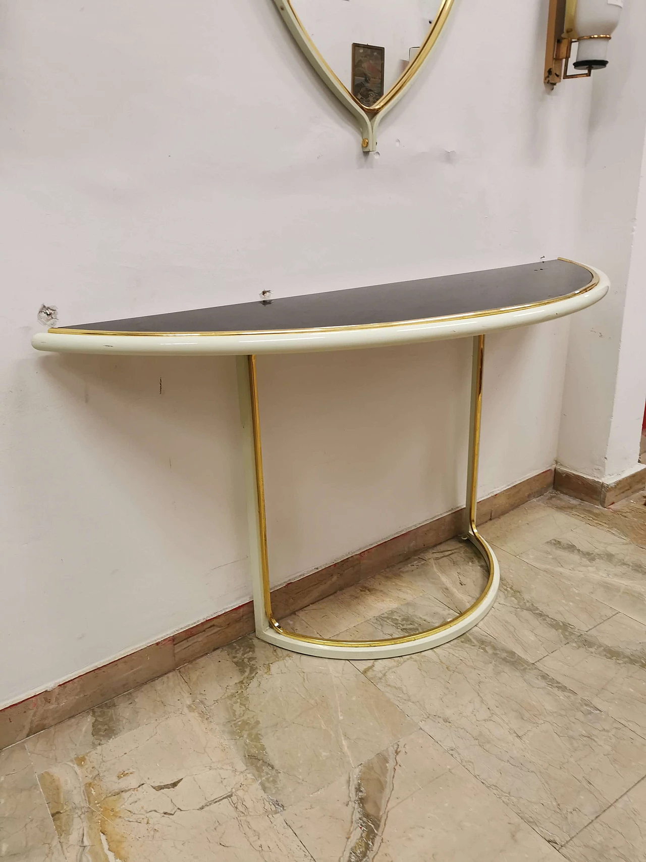 Console in lacquered metal with mirror by Tommaso Barbi, 70s 1188534