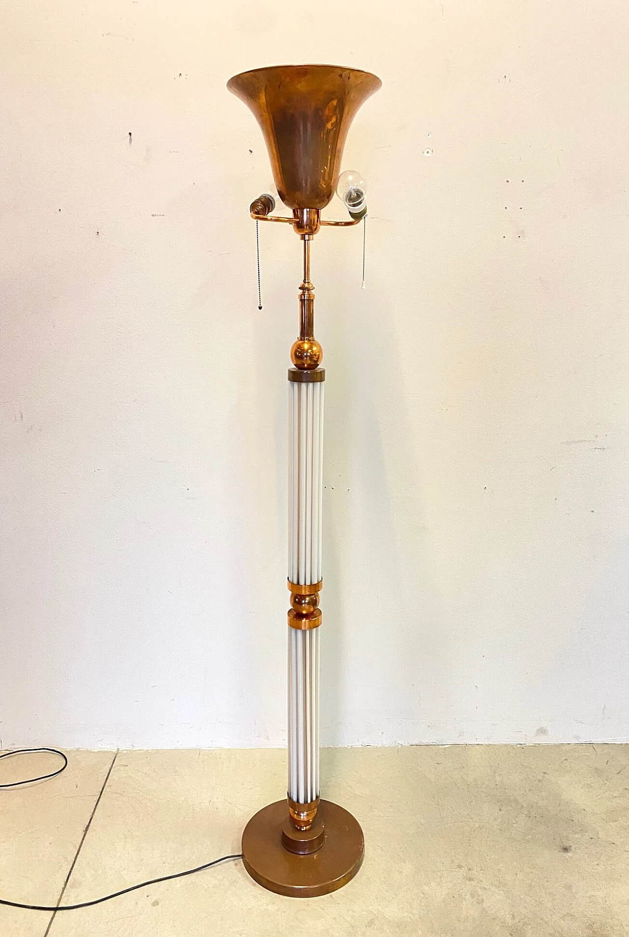 Floor lamp in copper and Murano glass, 40s 1188543