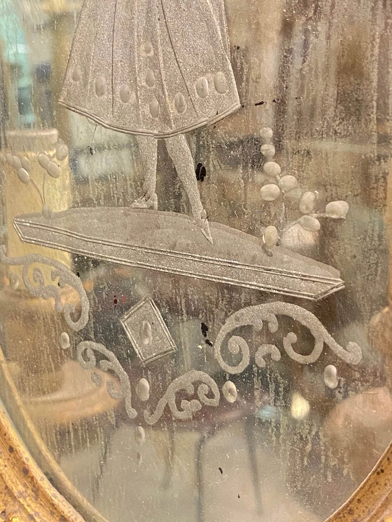 Wall sconce with 3 lights in wood and gilded iron with mirror, 50s 1188644