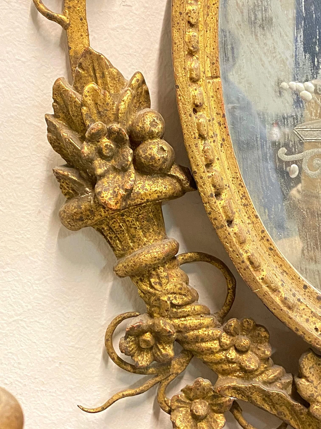 Wall sconce with 3 lights in wood and gilded iron with mirror, 50s 1188647