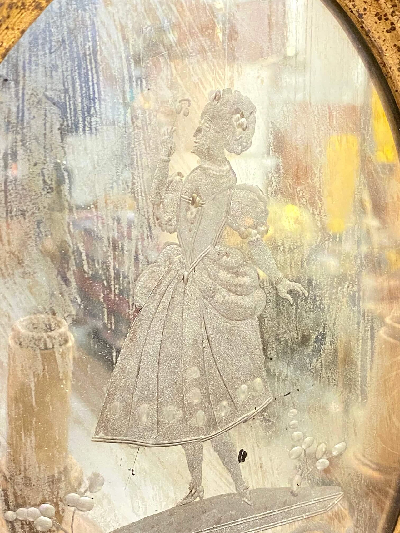 Wall sconce with 3 lights in wood and gilded iron with mirror, 50s 1188653