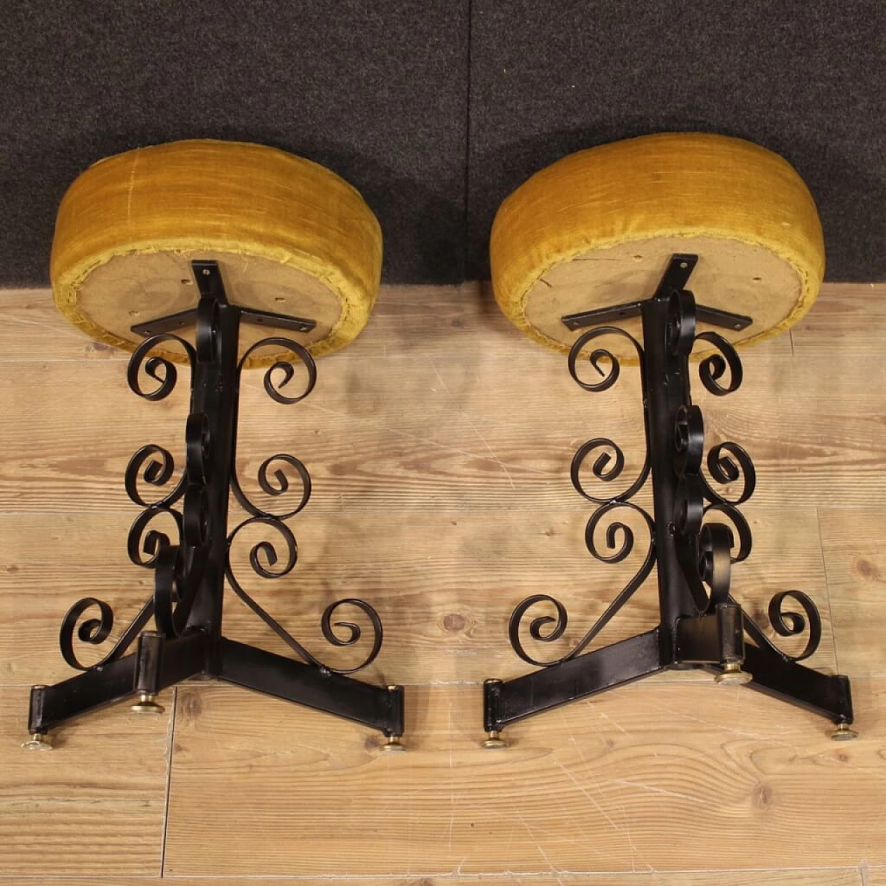 Pair of italian iron stools with velvet seats, 1970s 1188665