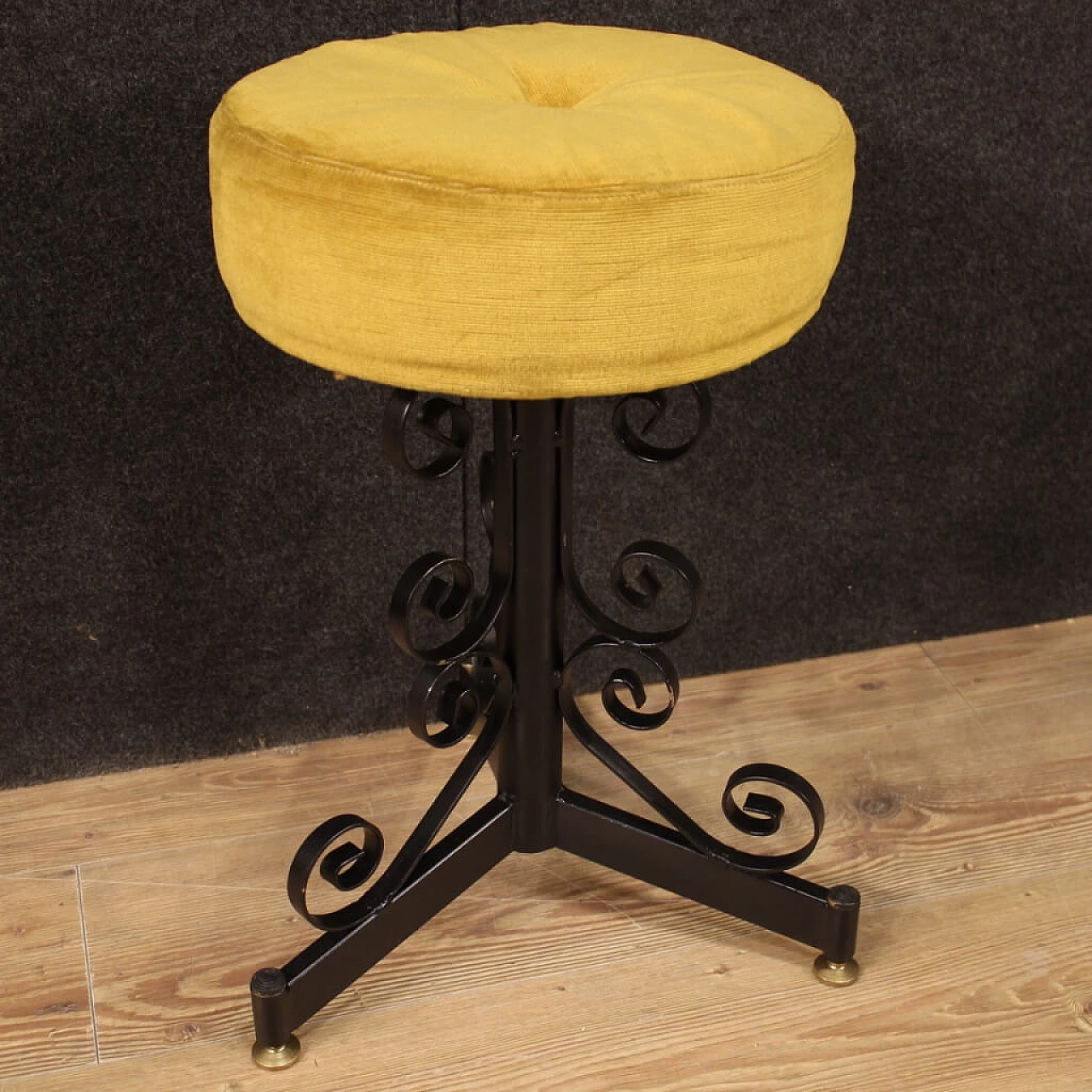 Pair of italian iron stools with velvet seats, 1970s 1188667