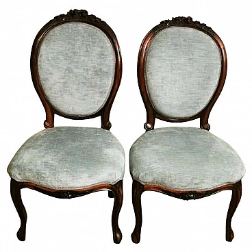 Pair of Napoleon III bedroom chairs in carved mahogany, 19th century