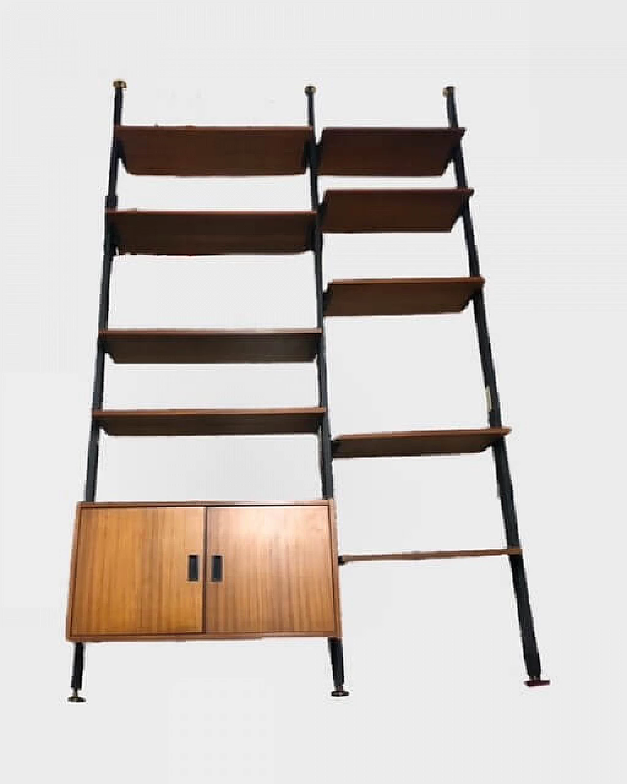 Floor standing bookcase in teak and brass, 60s 1189140