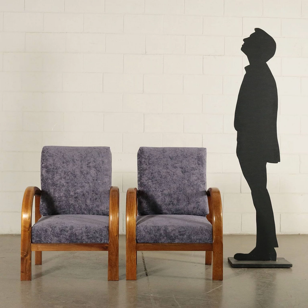 Pair of armchairs in beechwood and velvet, 40s 1189263