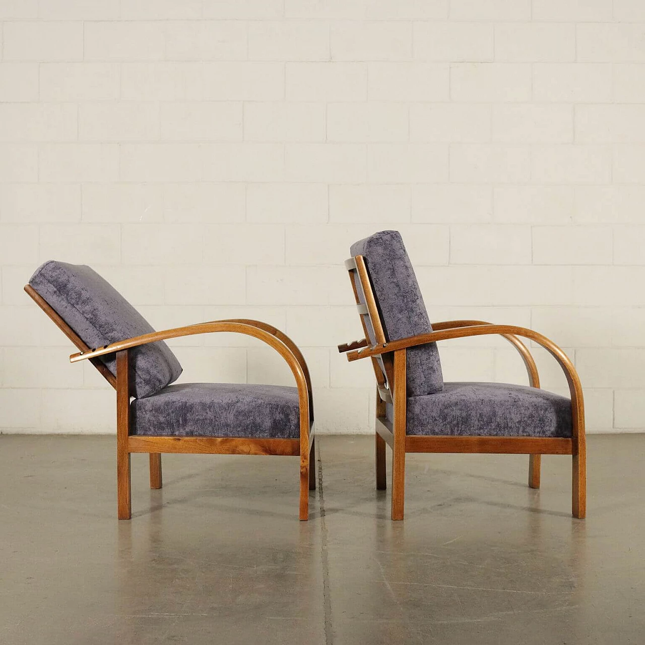 Pair of armchairs in beechwood and velvet, 40s 1189264
