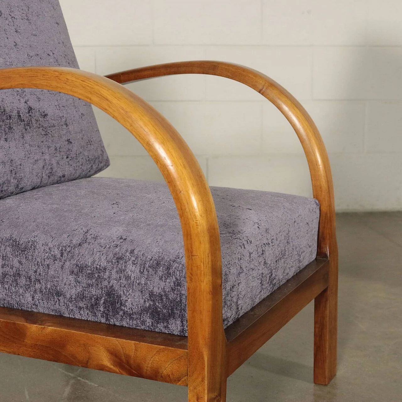 Pair of armchairs in beechwood and velvet, 40s 1189267