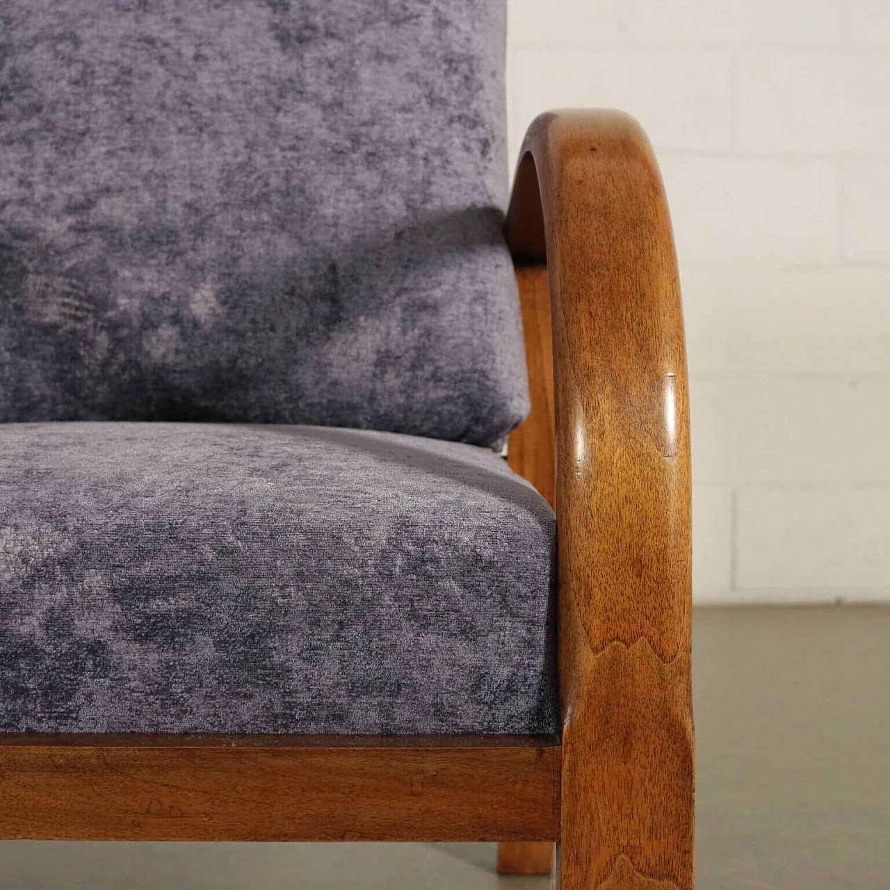 Pair of armchairs in beechwood and velvet, 40s 1189268