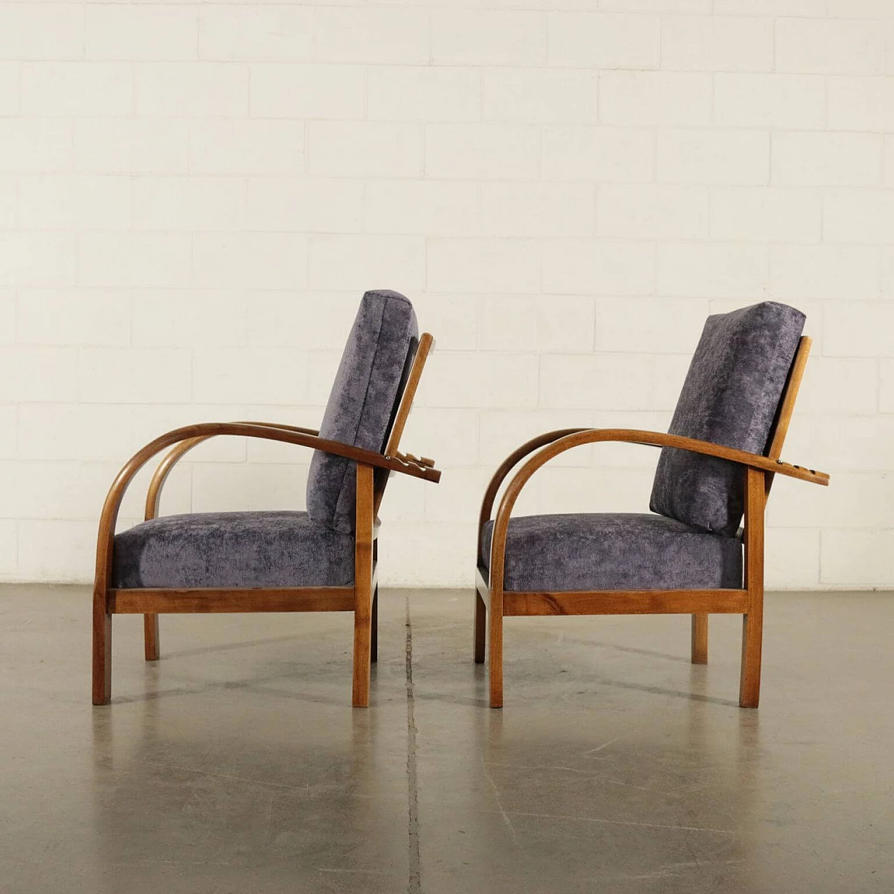 Pair of armchairs in beechwood and velvet, 40s 1189273