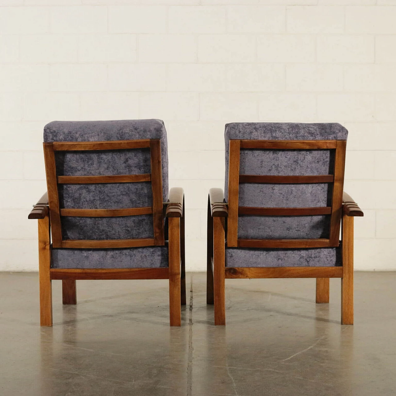 Pair of armchairs in beechwood and velvet, 40s 1189274