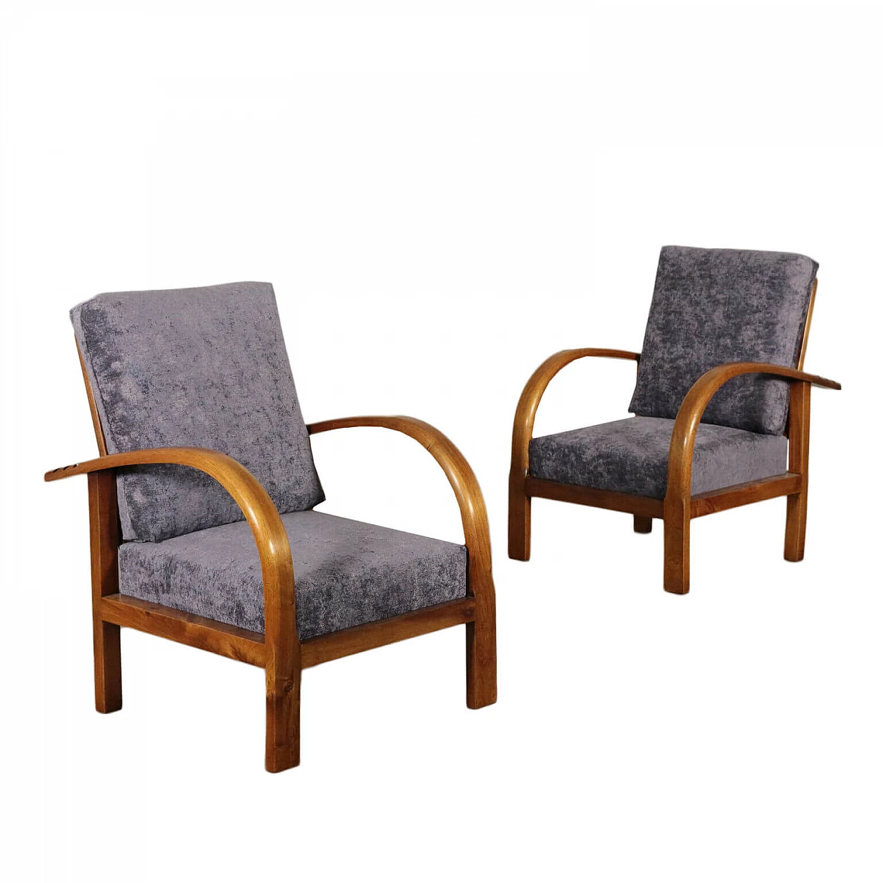 Pair of armchairs in beechwood and velvet, 40s 1189276