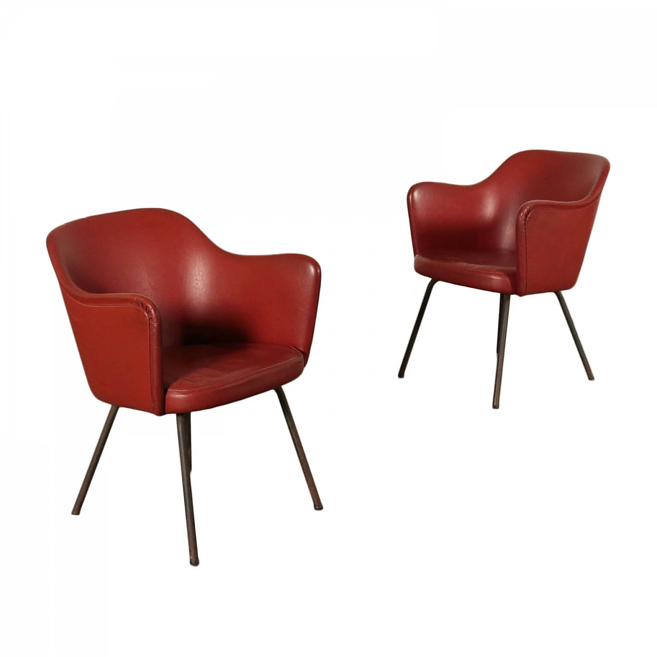 Pair of small armchairs in metal and skai, 60s 1189309