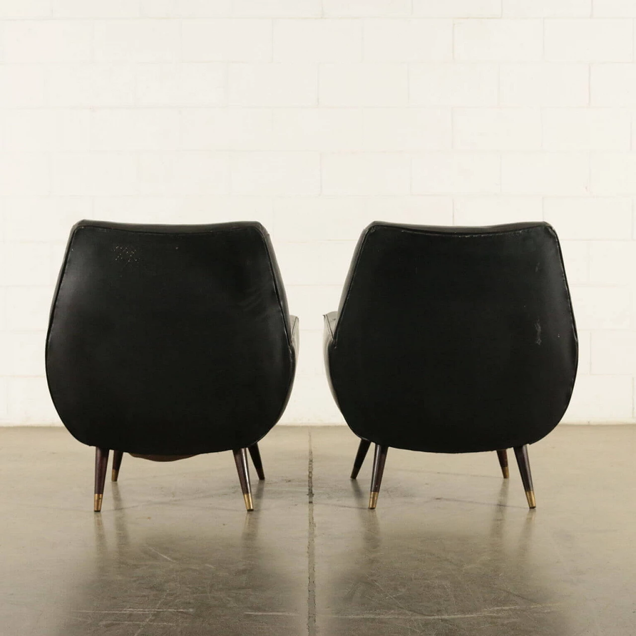 Pair of armchairs in wood and imitation leather, 60s 1189352