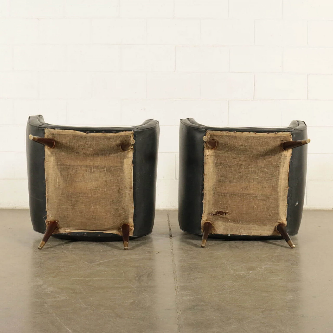 Pair of armchairs in wood and imitation leather, 60s 1189353