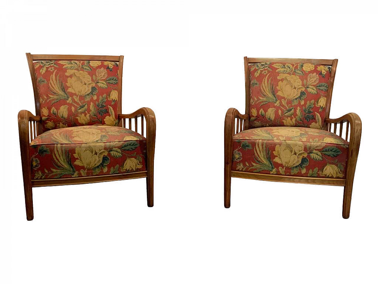 Pair of lounge chairs in cherry wood by Paolo Buffa, 50s 1189355