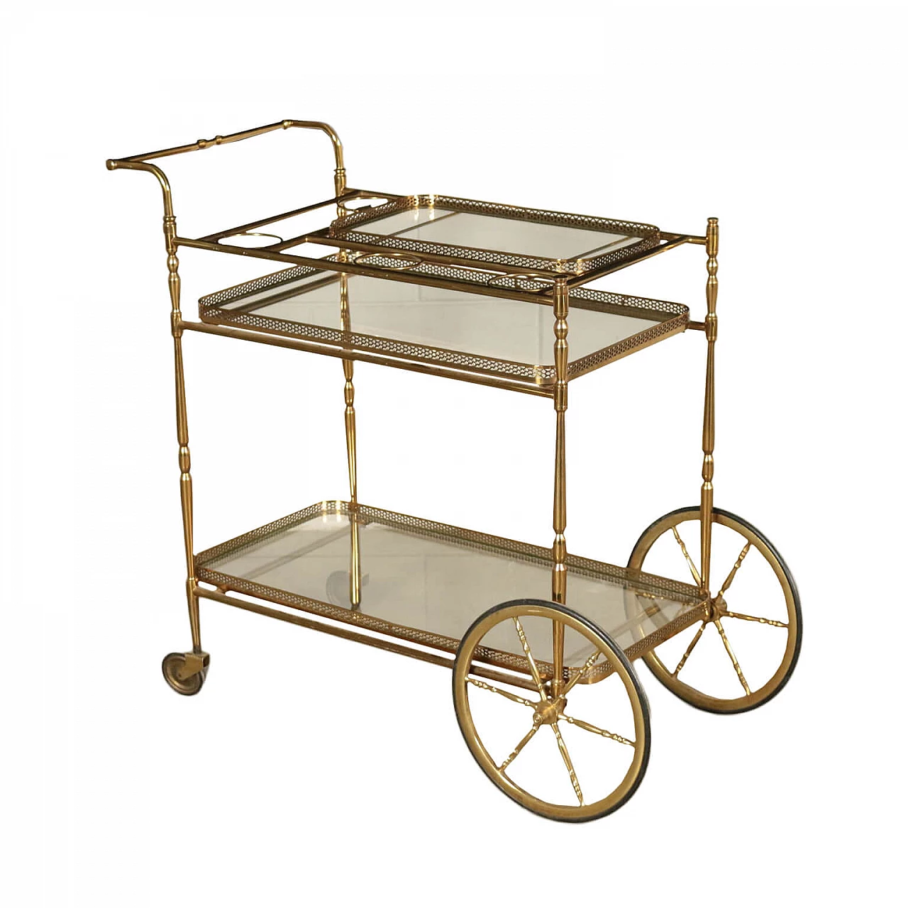 Service trolley in brass and glass, 60s 1189533