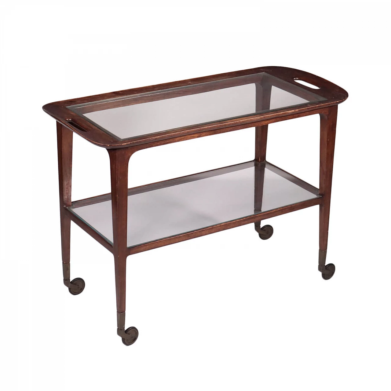 Serving trolley in beechwood and glass, 50s 1189547