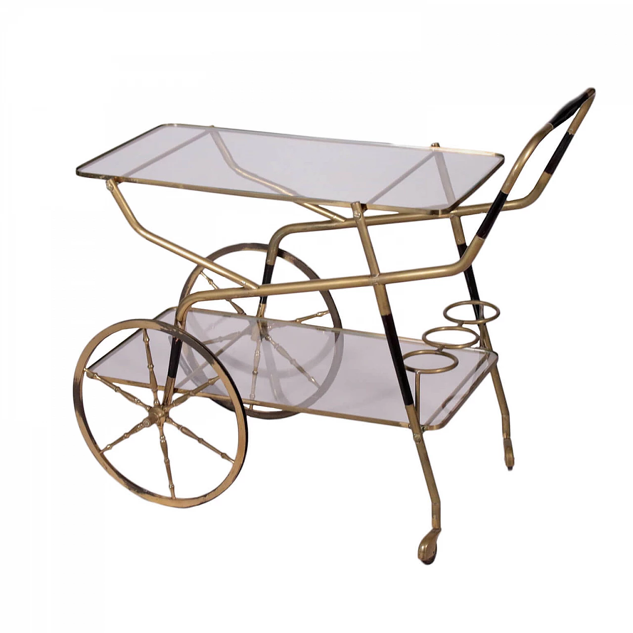 Service trolley in wood, brass and glass, 50s 1189558