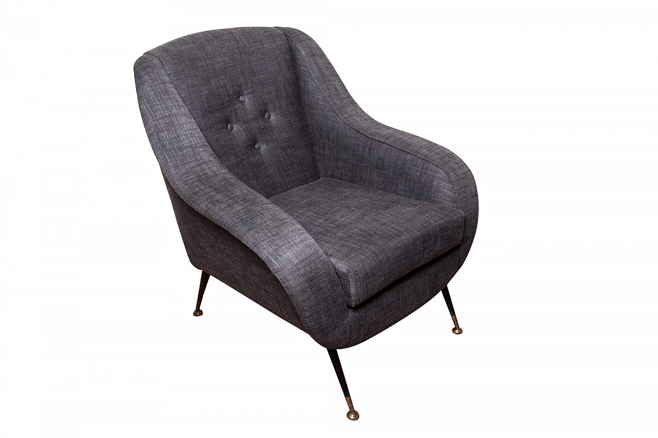 Armchair in grey fabric and brass, 50s 1189616