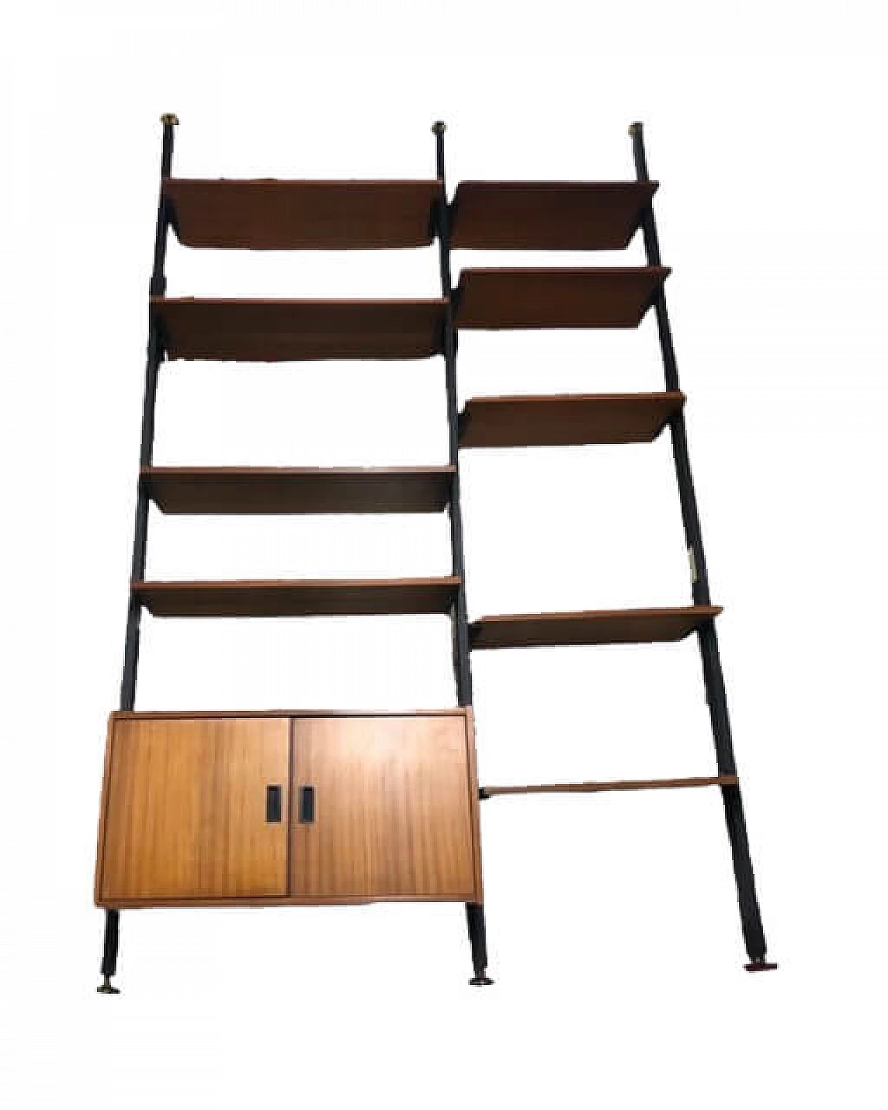 Floor standing bookcase in teak and brass, 60s 1189657