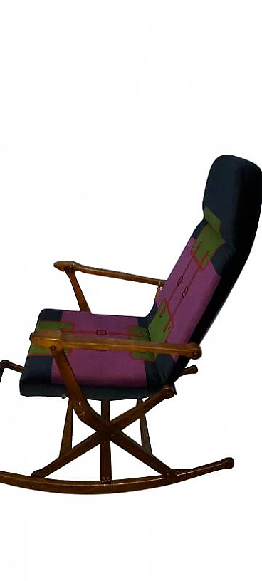 Mid-century rocking chair covered in coloured fabric, 70s
