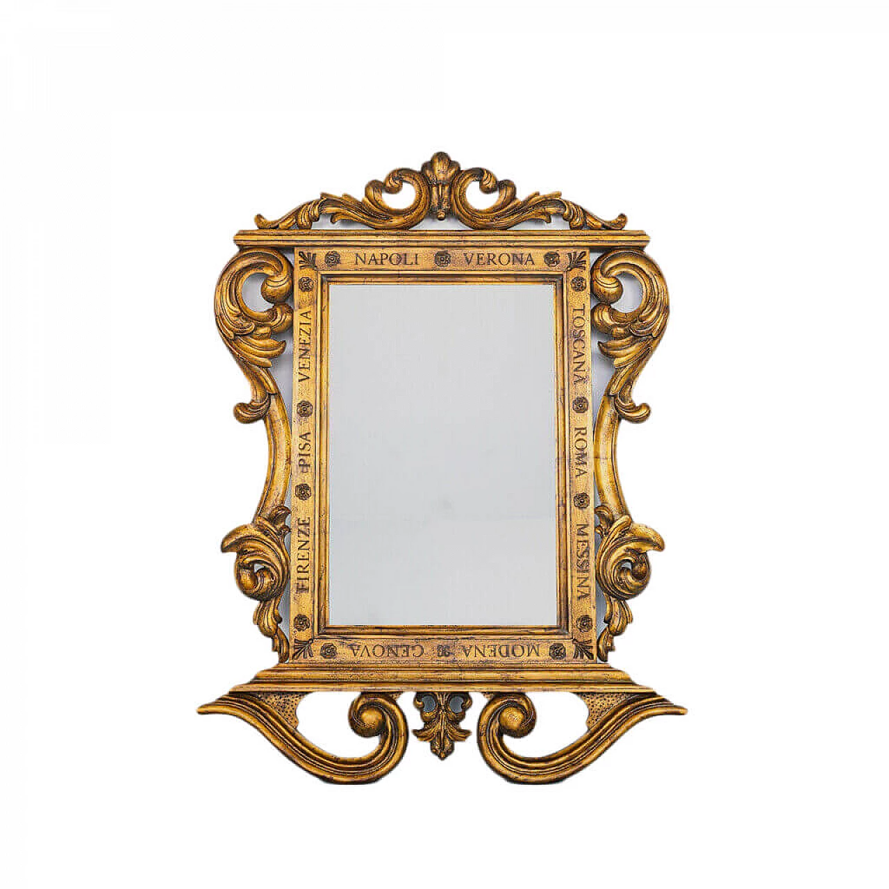 Gilded mirror with engraved cities, 1920s 1190335