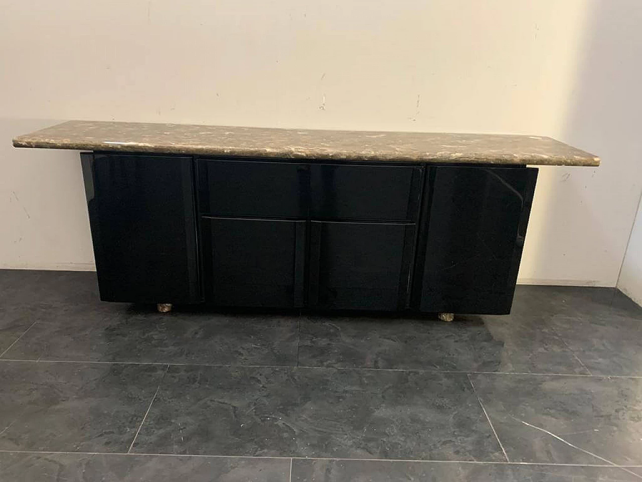 Sideboard with quartz top and black base by Giotto Stoppino for Acerbis, 70s 1190437