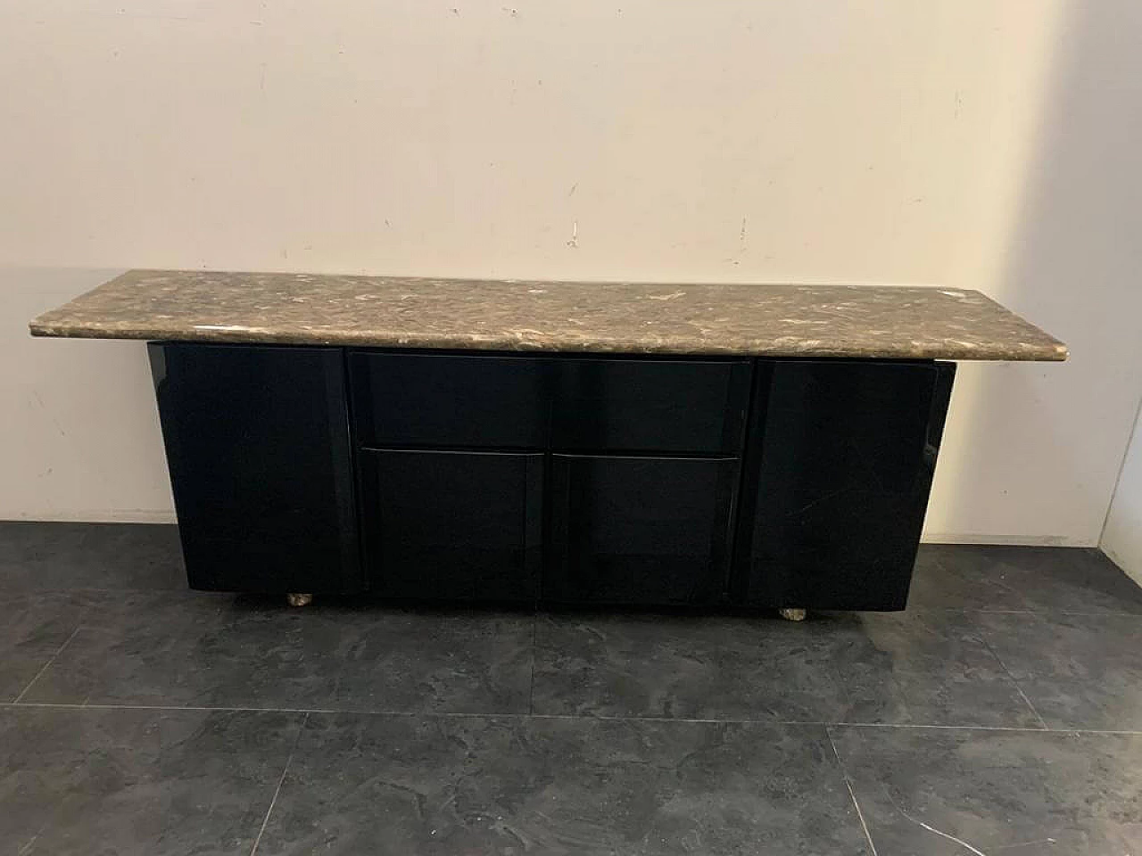Sideboard with quartz top and black base by Giotto Stoppino for Acerbis, 70s 1190438
