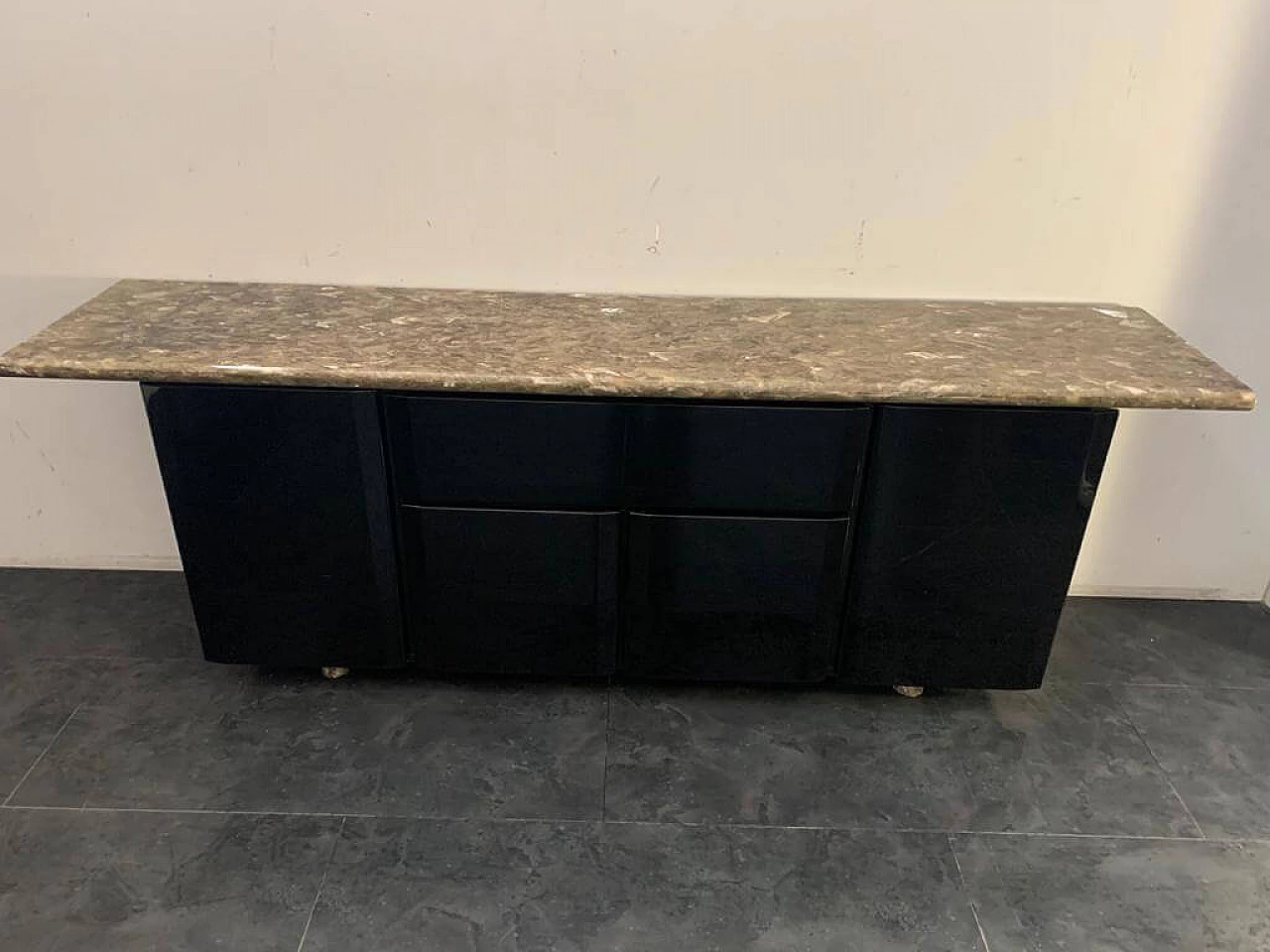 Sideboard with quartz top and black base by Giotto Stoppino for Acerbis, 70s 1190439
