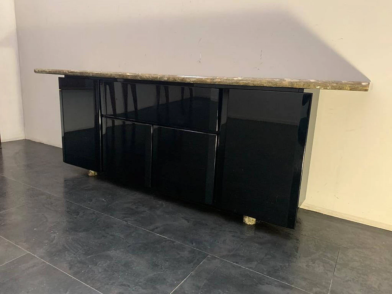 Sideboard with quartz top and black base by Giotto Stoppino for Acerbis, 70s 1190444
