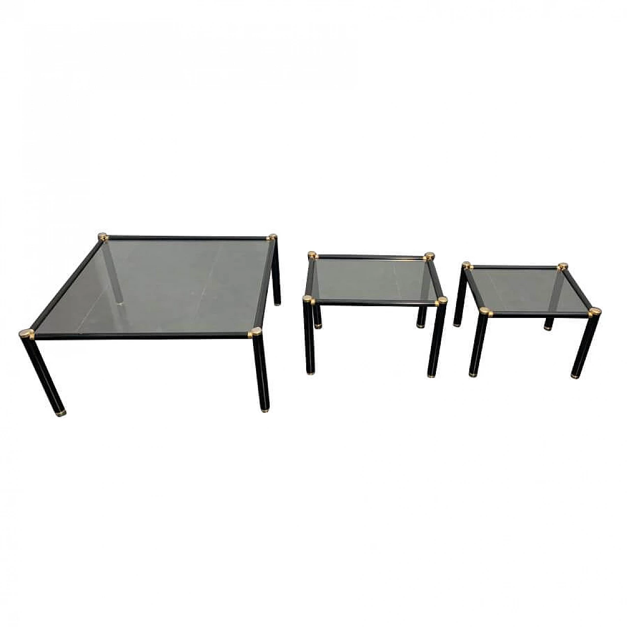 3 Lacquered coffee tables with brass fittings, 60's 1190702