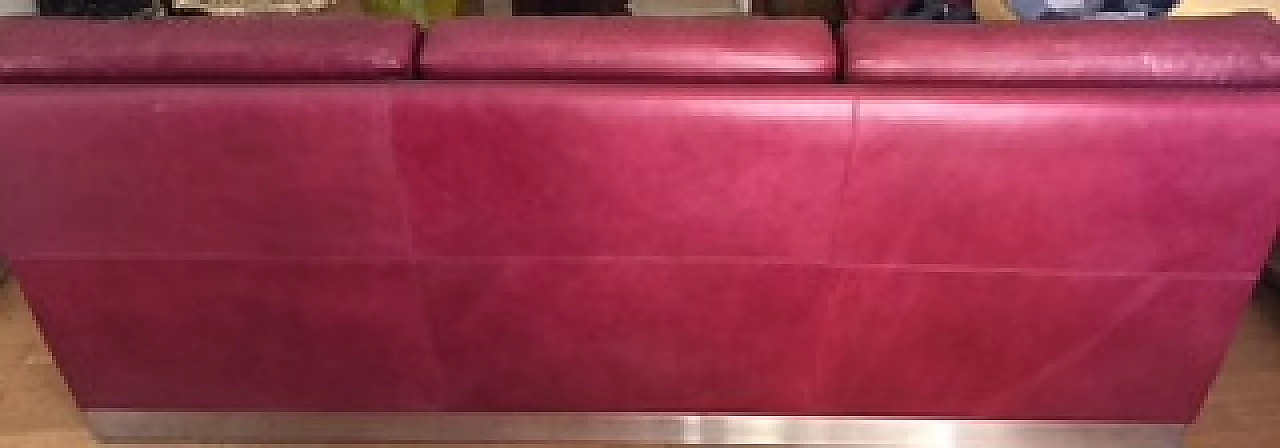 Sofa and pair of armchairs in burgundy leather by Roche Bobois, 1980s 1190826